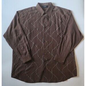Vintage Genelli Button Shirt Men XL Brown 100 Silk Retro Sopranos 90s Wave Boho